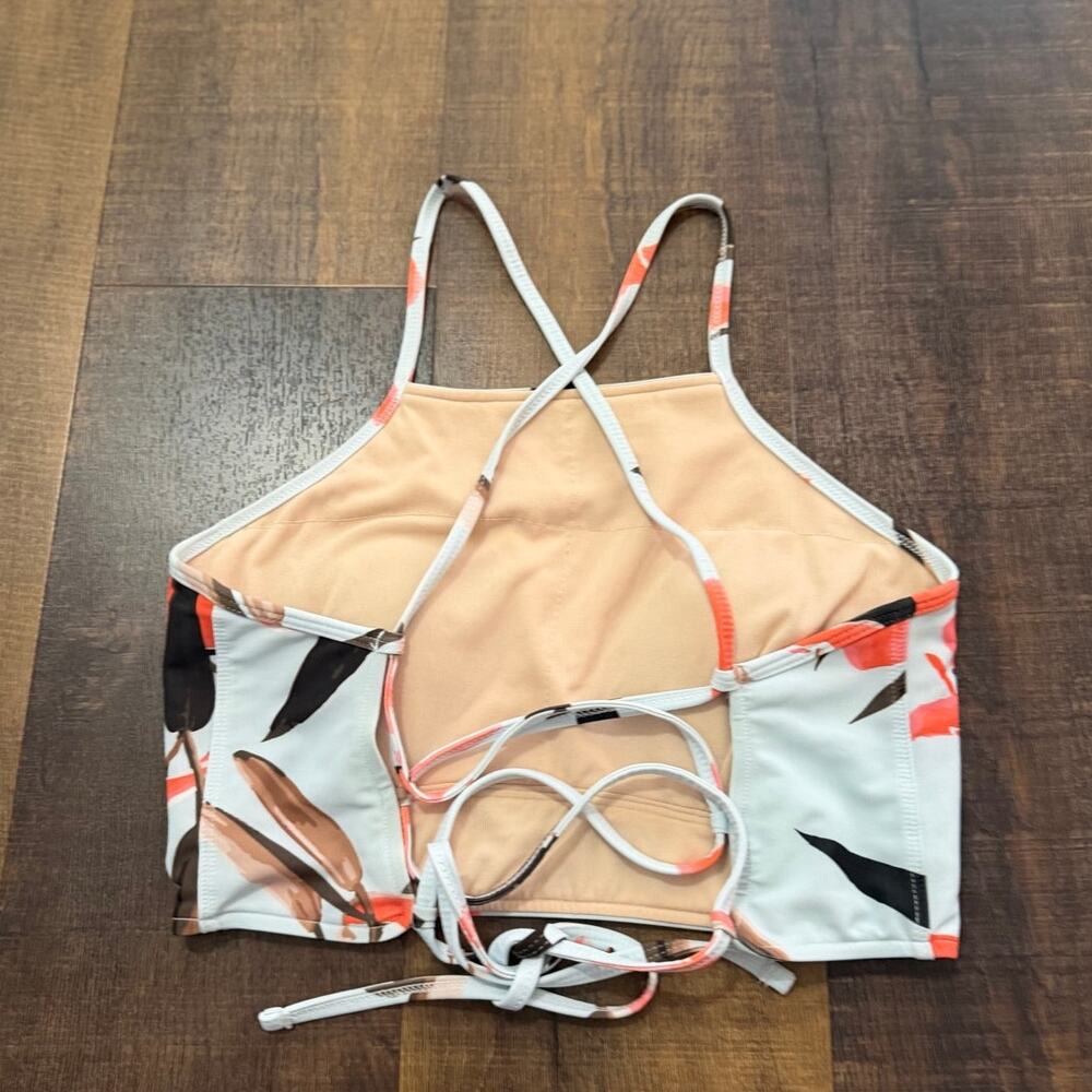 Albion Fit Floral High Neck Bikini Top Sea Glass White Strappy Back Size Small - Picture 2 of 6